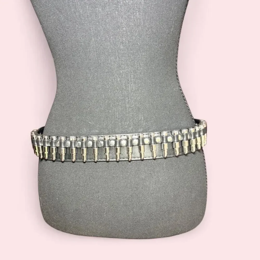 Black faux leather bullet belt Grunge punk goth emo y2k